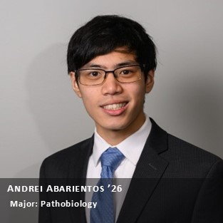 OUR Peer Research Ambassador Andrei Abarientos '26, Major: Pathobiology.