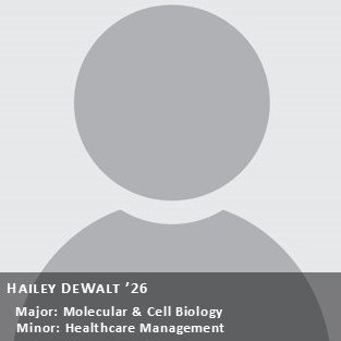 OUR Peer Research Ambassador Hailey DeWalt '26, Major: Molecular & Cell Biology; Minor: Healthcare Management.