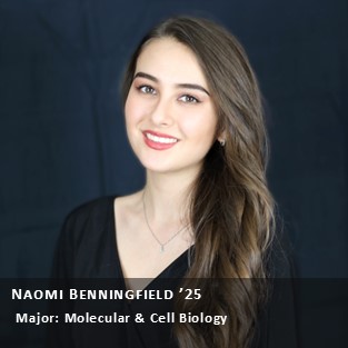 OUR Peer Research Ambassador Naomi Benningfield '25, Major: Molecular & Cell Biology.