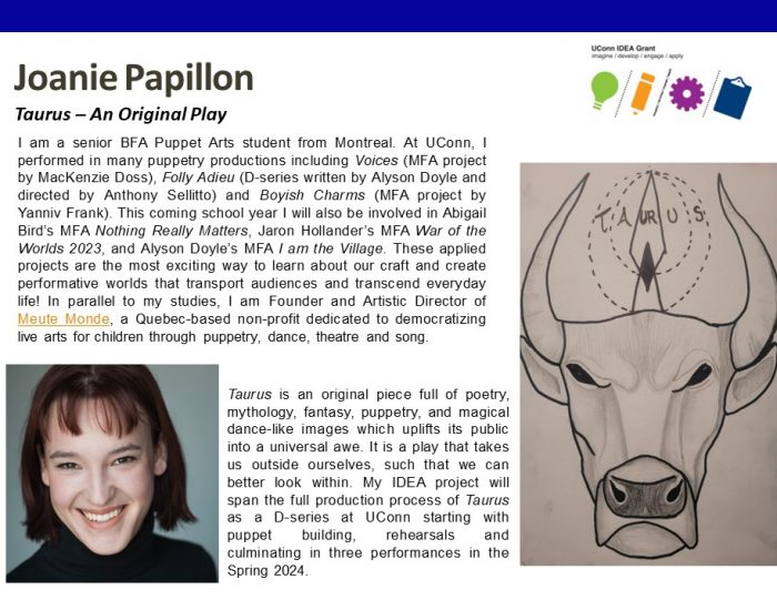 Bio for IDEA Grant recipient Joanie Papillon '24, Puppetry.