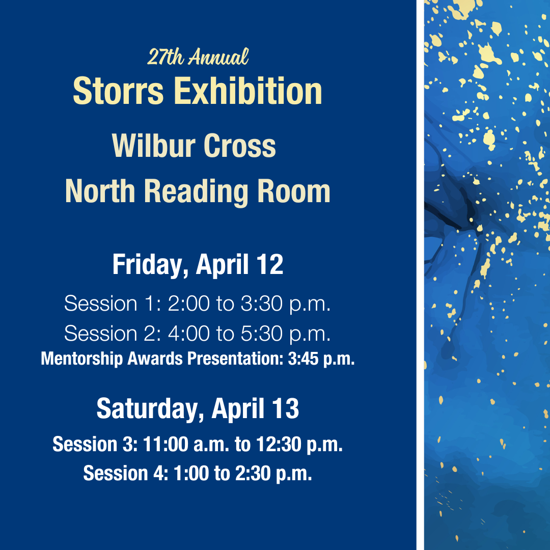 The Frontiers Storrs exhibition will be April 12th and 13th in the Wilbur Cross North Reading room - visit https://ugradresearch.uconn.edu/frontiers2024/ for more information.
