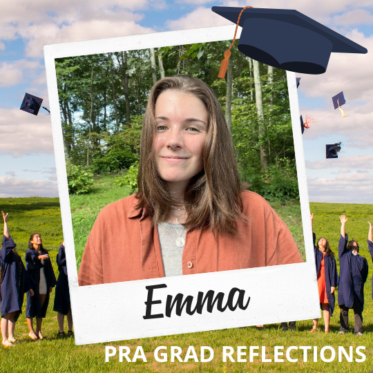 Picture of Peer Research Ambassador Emma Beard with text: Emma - PRA Grad Reflections.