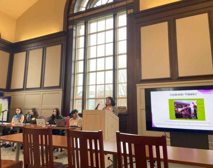 Rebeka Cabrera, a Yale student, presents her project, Siguiendo ‘Palante’: the Revitalization of the Young Lords in a New Era,” at the Community Mobilization and Resistance to Police Violence panel.