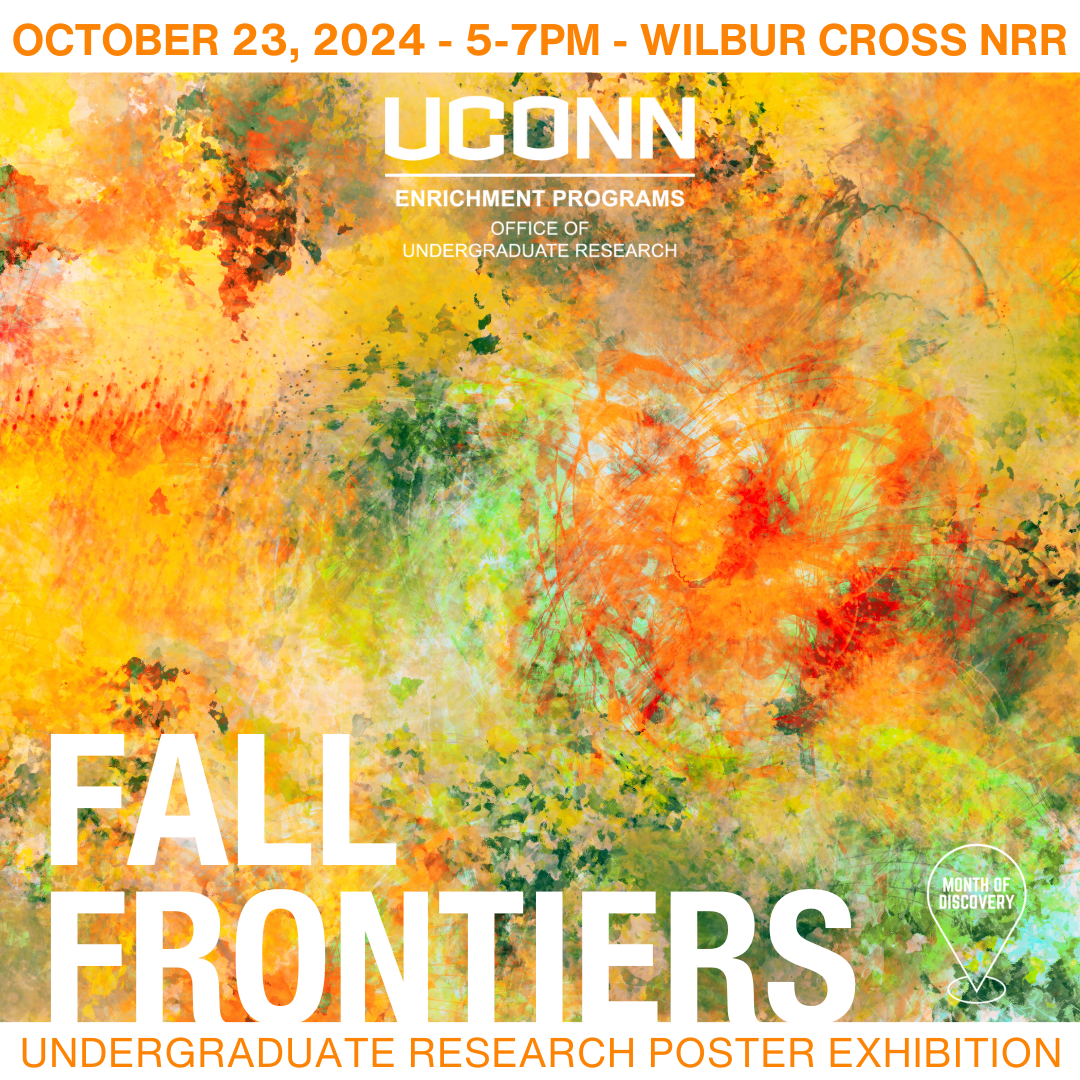 Text stating "Fall Frontiers 2024" with abstract background in fall colors - yellow, orange, green