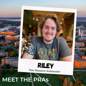 Picture of PRA Riley Beckham with text "Meet the PRAs, Riley, Peer Research Ambassador" and link to his post - https://ugradresearch.uconn.edu/2024/10/02/meet-the-pras-riley-beckham-2/.