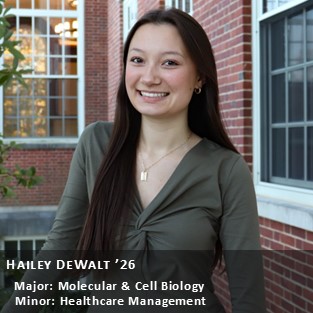 OUR Peer Research Ambassador Hailey DeWalt '26, Major: Molecular & Cell Biology; Minor: Healthcare Management.