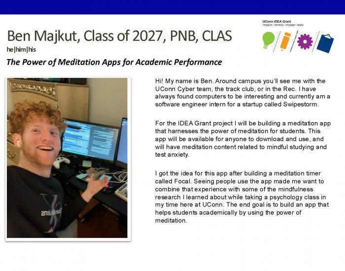 Bio for UConn IDEA Grant recipient Ben Majkut '27, Physiology & Neurobiology.