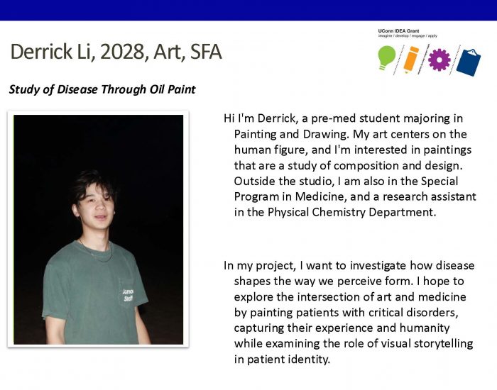 Picture of IDEA Grant recipient Derrick Li '28, Art, SFA - Project: Study of Disease Through Oil Paint.