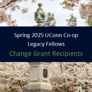 Text: "Spring 2025 UConn Co-op Legacy Fellows - Change Grant Recipients" with link to press release - https://ugradresearch.media.uconn.edu/wp-content/uploads/sites/323/2025/05/Spring-2025-Change-Grant-Press-Release.pdf. 