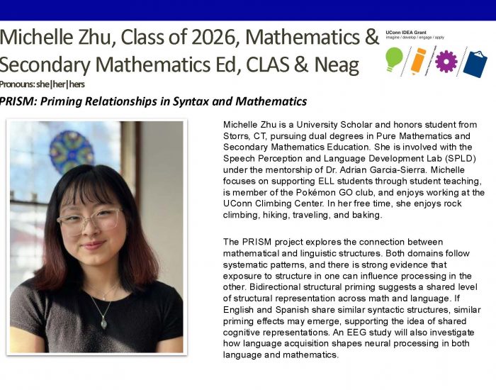 Picture and bio of Michelle Zhu '26, Mathematics, CLAS & Secondary Mathematics, ED.