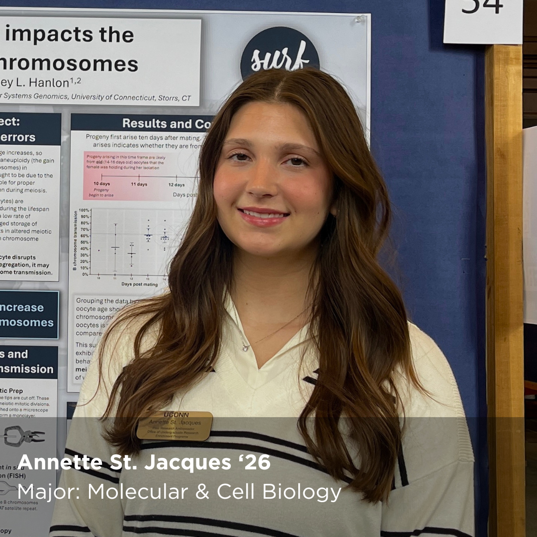 OUR Peer Research Ambassador Annette St. Jacques '26, Major: Molecular & Cell Biology.
