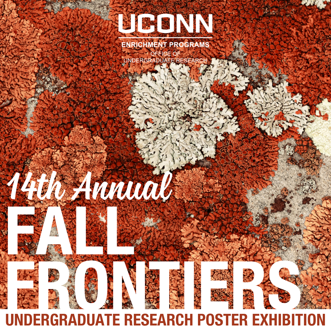 Images of dark red, light red, and gray lichens with Fall Frontiers 2026 in white text.