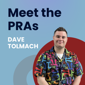 Peer research ambassador with the text "Meet the PRAs" Dave Tolmach over an artistic background.